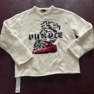 Purple Brand Off-White Sweater with Black Graphic